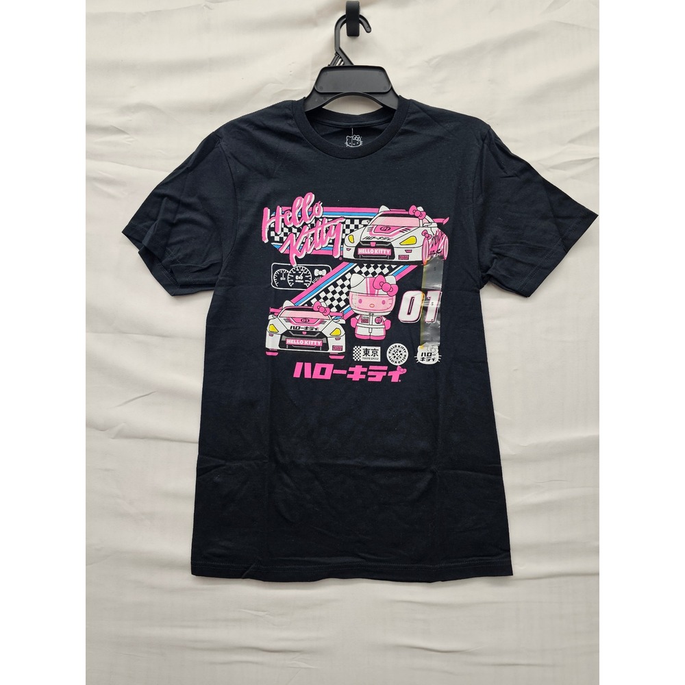 Sanrio Womens‎ Hello Kitty Racing Graphic T-Shirt Black Cotton Casual Size Small